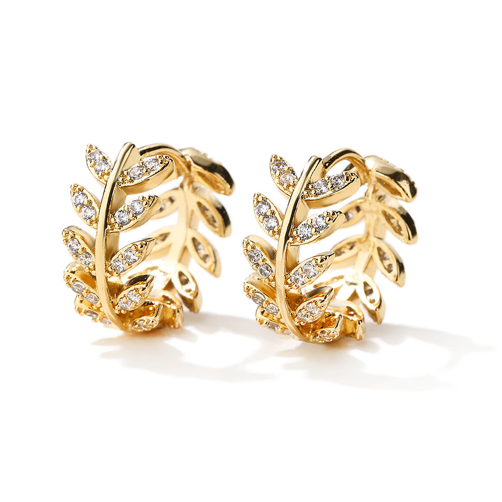 Women's Niche Design Micro Inlaid Zircon Leaf-shaped Earring
