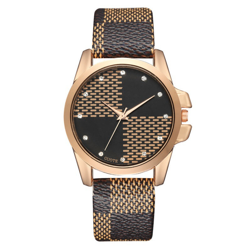 Men's Fashionable Personality Plaid Men's Casual Quartz Watch Original Leather Band Alloy Case Style Men's Quartz Watch