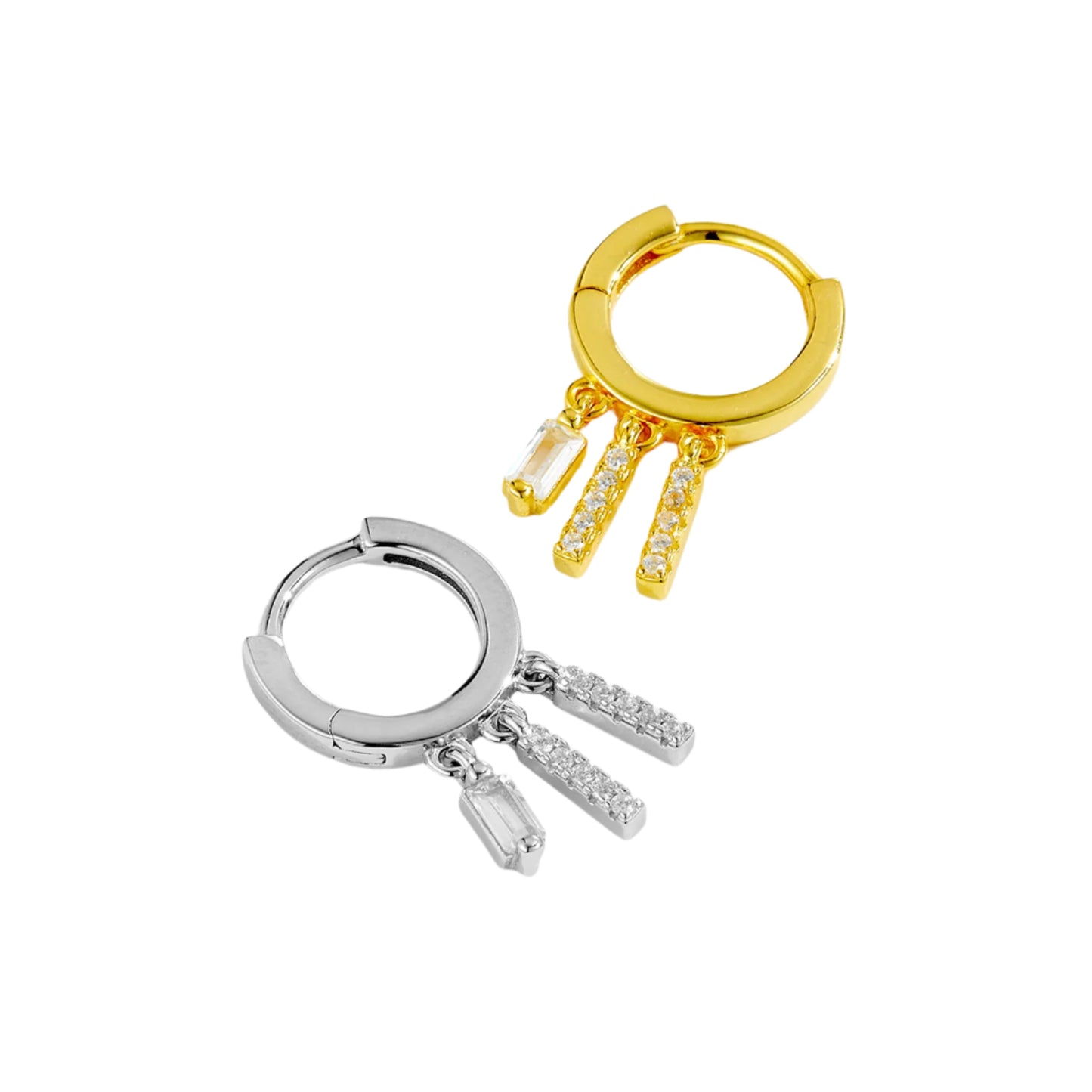 S925 Pure Square Zircon Pendant Ear Ring-shaped Earrings For Women