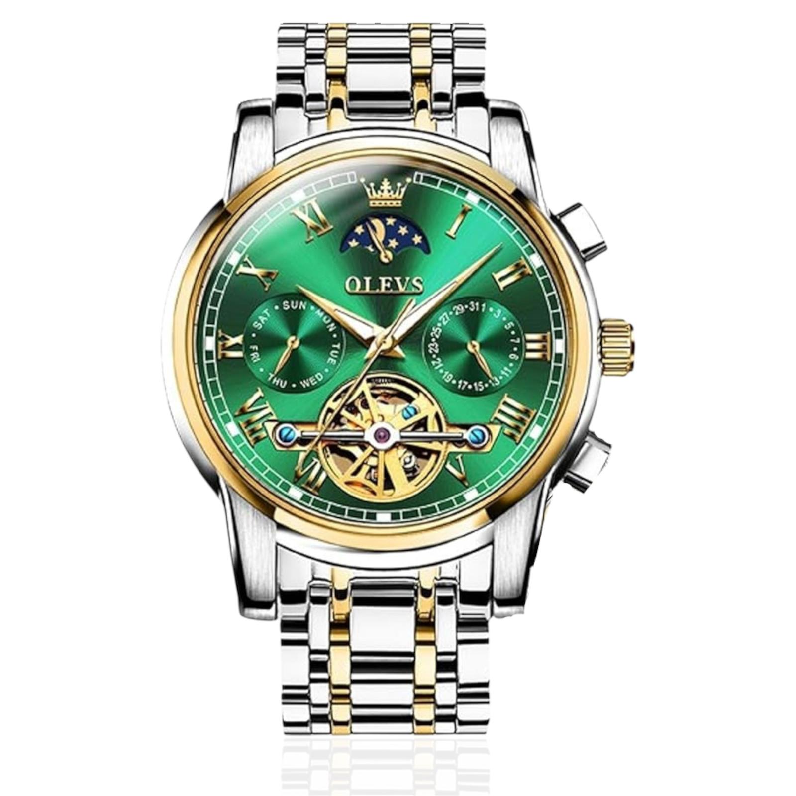 OLEVS Automatic Mechanical Watch for Men Weekly Calendar Skeleton Hollow Stainless Steel Wristwatch Classic Business Men's Watche - Acquisti Online
