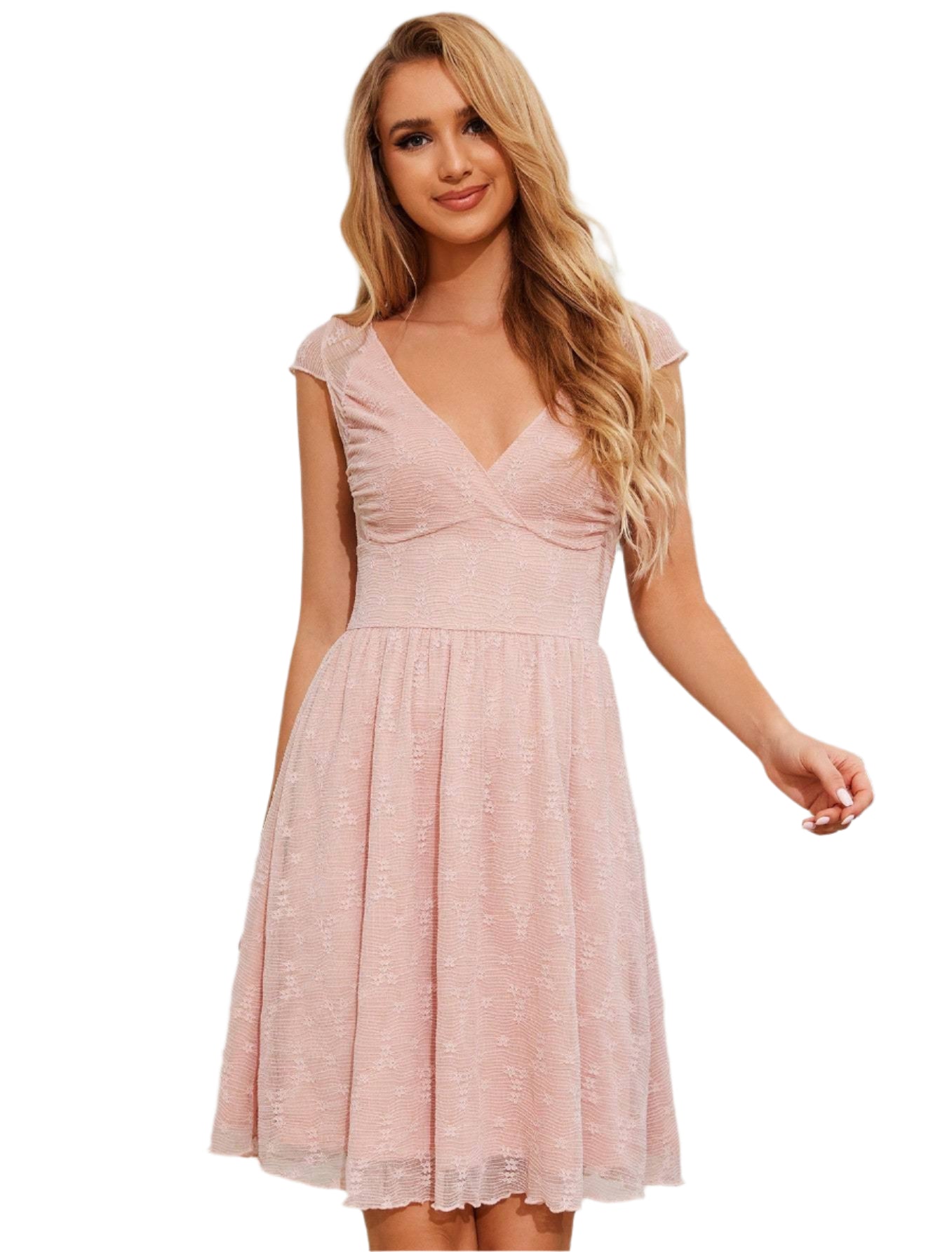 Women's Solid V-Neck Textured Fabric Summer Dress