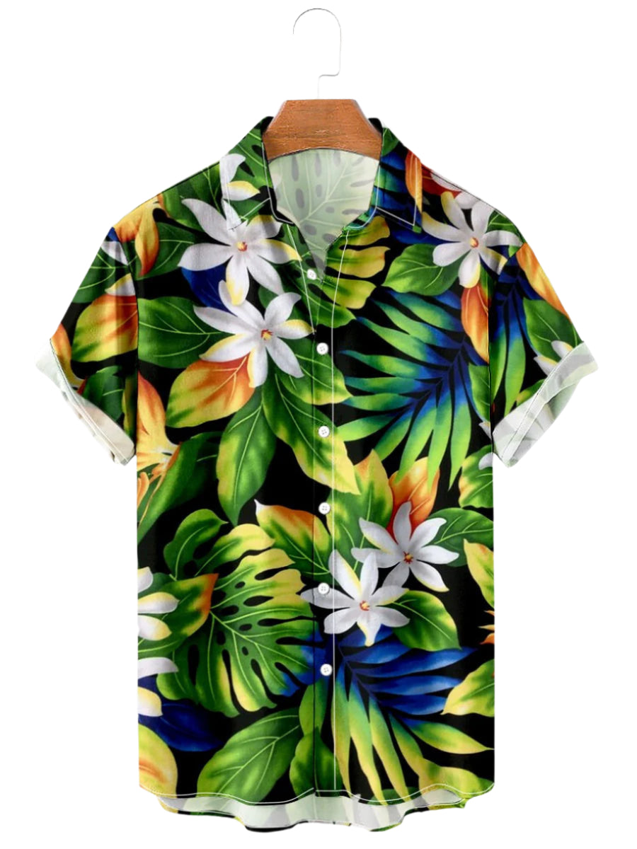 Summer Flower Pattern Seaside Men's Clothing Print Shirt