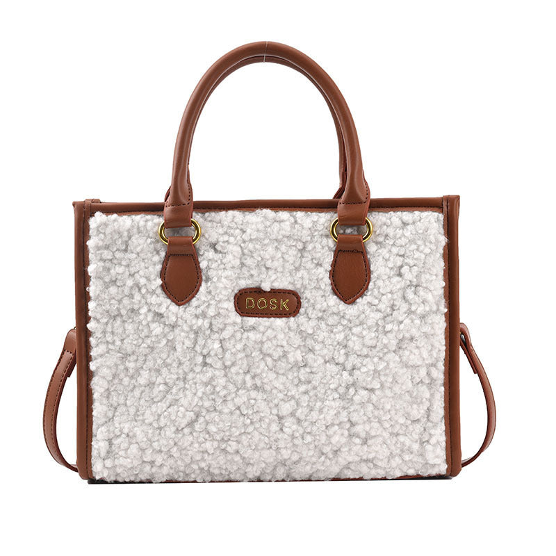 Women's Winter Solid Color PU Lamb Wool Small Square Bag