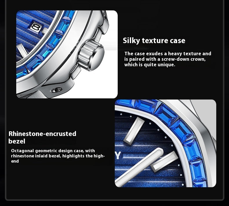 2024 Men's Fashion Diamond Luminous Quartz Watch Waterproof Steel Belt