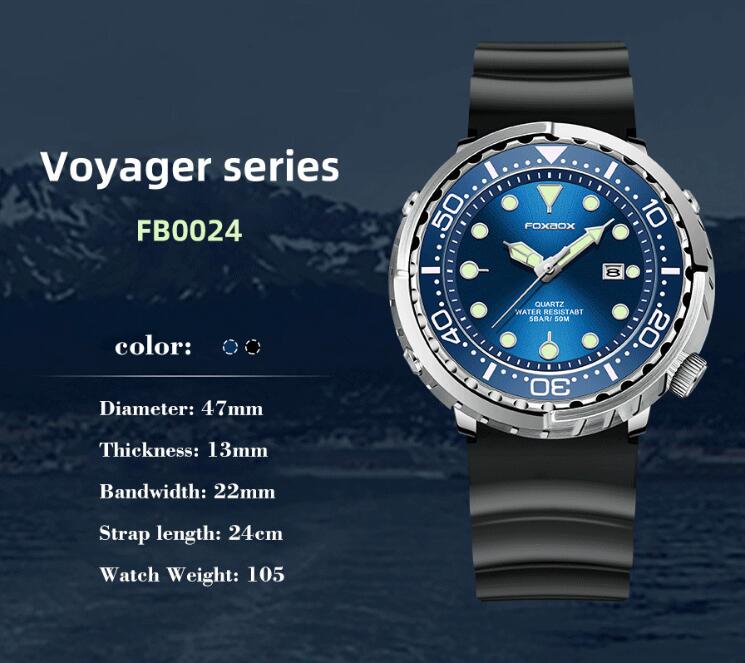 Orologio da uomo Foxbox alla moda con movimento al quarzo automatico, calendario luminoso, personalizzato, classico, a tre lancette, impermeabile