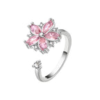 Romantic floral zircon ring with light luxury and niche design, pink floral Women's ring
