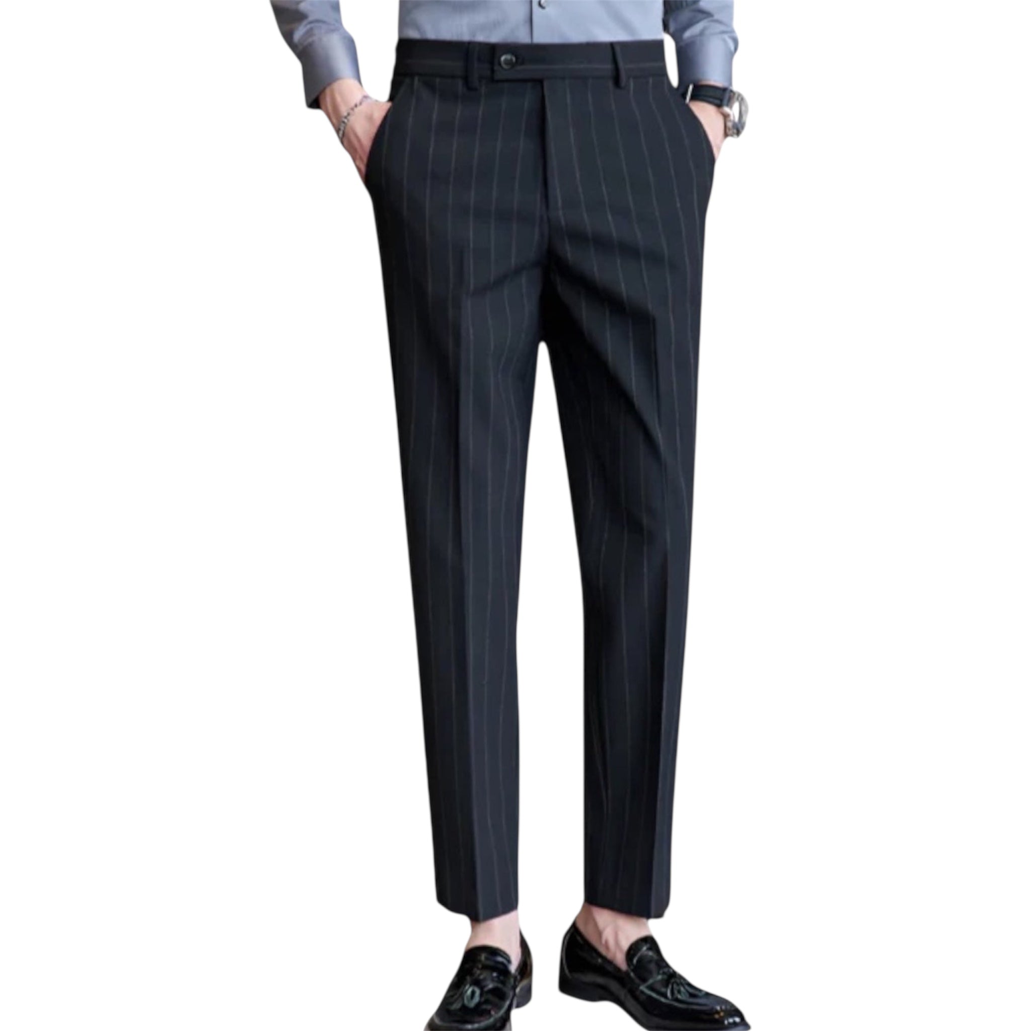 Heren modieuze casual formele broek garengeverfd licht luxe gestreepte textuur heren zakelijk pak stretch casual broek