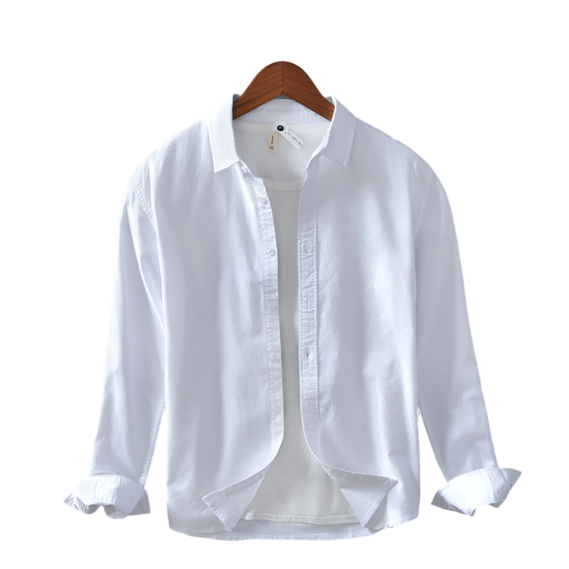 Men's Fashionable Casual Shirt Solid Color Pure Cotton Cardigan Minimalist Long Sleeve Shirt Men's Fashion Shirt
