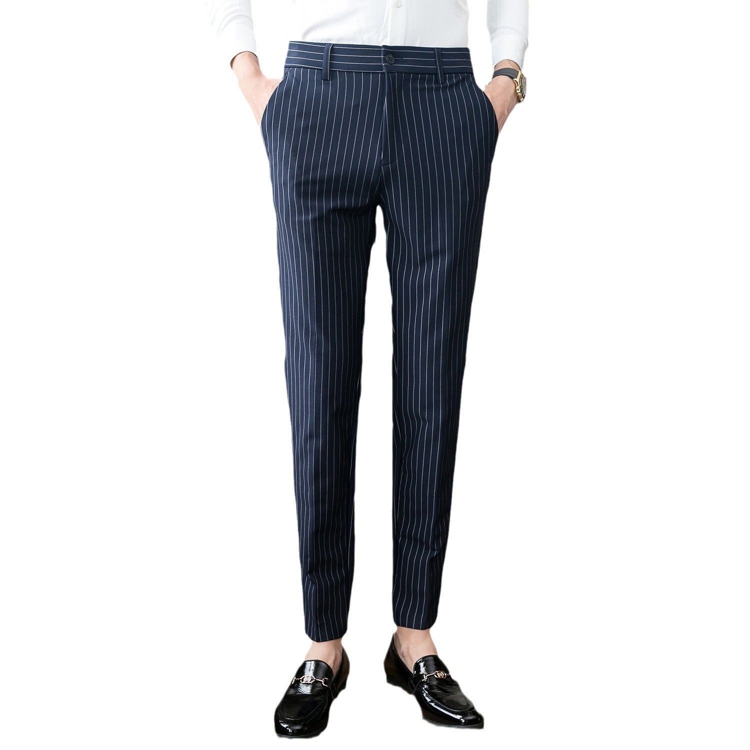 Heren modieuze zakelijke casual formele broeken gestreepte effen kleur slim fit pak zakelijke kleding heren casual formele broeken