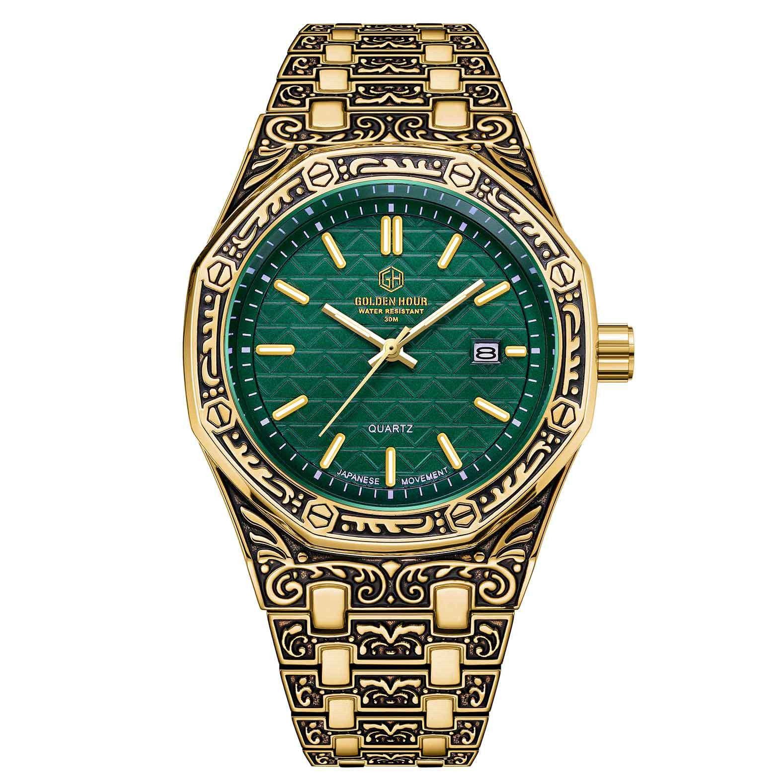 Golden Hour Man Casual Fashion Automatic Movement Spiral Crown Round Quartz Waterproof Steel Man Casual Watch - Acquisti Online