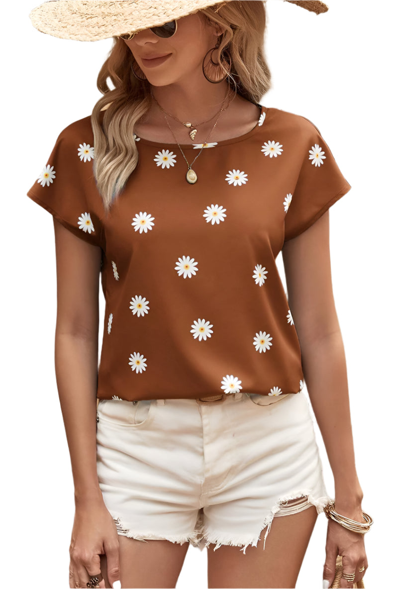 Modieus dun, ademend T-shirt met print voor dames, casual los T-shirt met korte mouwen, modieuze korte jurk voor dames
