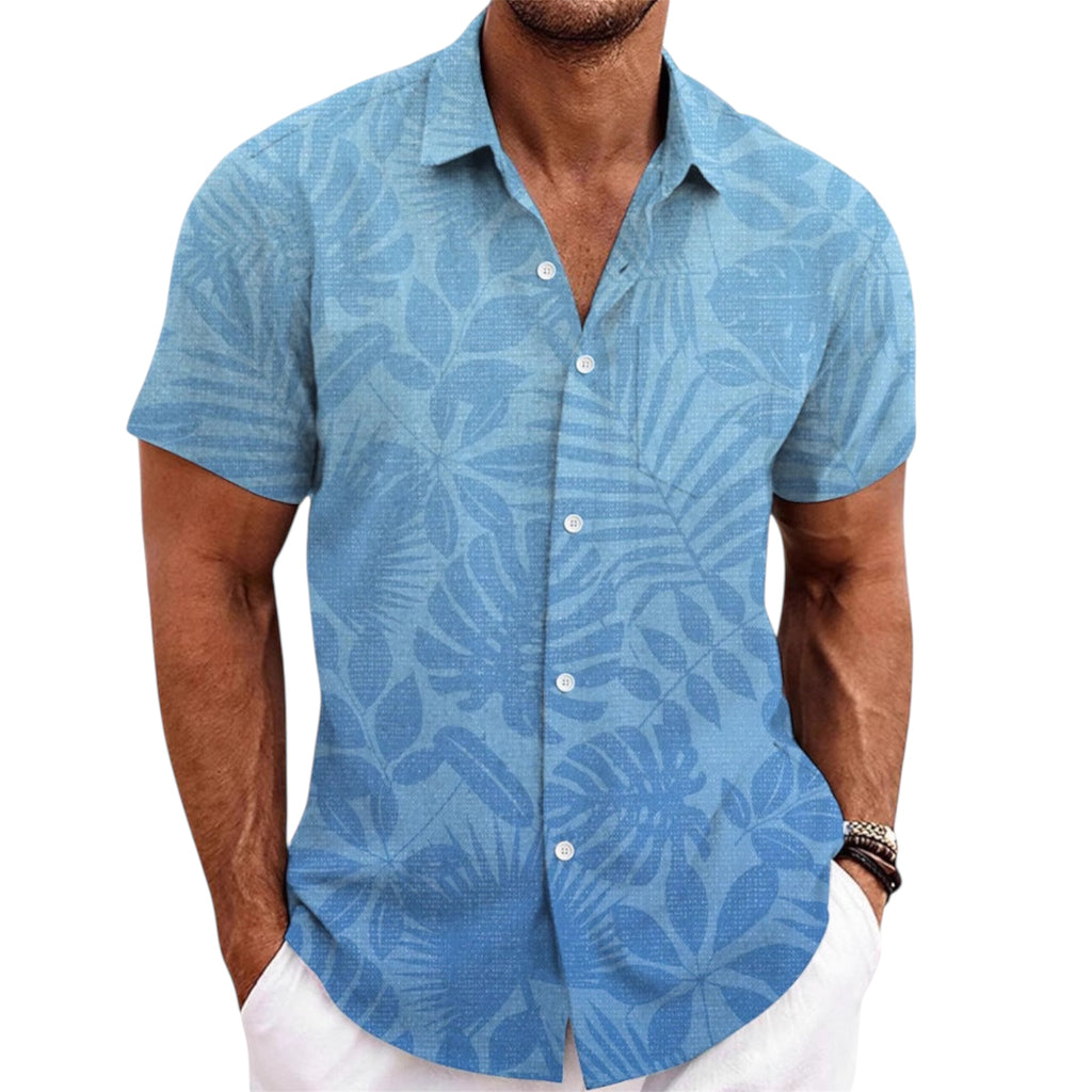 Men's Fashionable Casual Shirt Solid Color Short Sleeve Cardigan Shirt Bamboo Linen Polyester Men's Casual Shirt