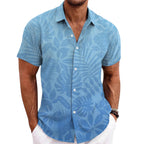 Men's Fashionable Casual Shirt Solid Color Short Sleeve Cardigan Shirt Bamboo Linen Polyester Men's Casual Shirt