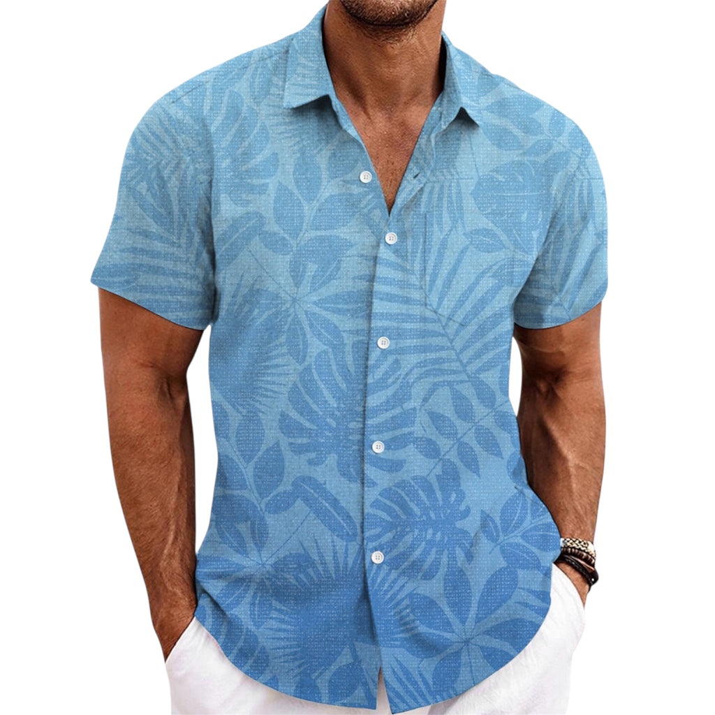 Men's Fashionable Casual Shirt Solid Color Short Sleeve Cardigan Shirt Bamboo Linen Polyester Men's Casual Shirt