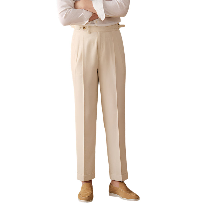 Men's Linen-cotton Blend Neapolitan High-waisted Straight Versatile Breathable Long Suit Men's Fashion Casual Pant