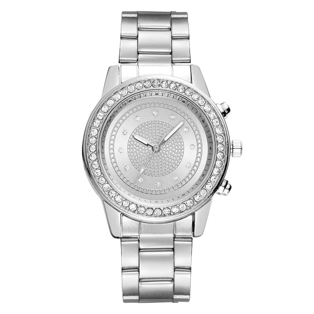 Luxe dameshorloge met quartzhorloge, analoog quartzhorloge met strass, roestvrij staal, automatisch quartzhorloge voor dames