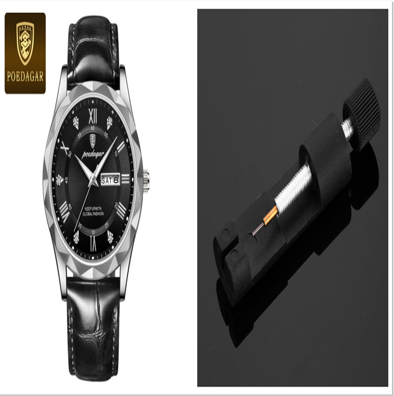 POEDAGAR Luxury Business Men's Wrist Watch Waterproof Luminous Date Week Men's Watch for Men Quartz Watch Leather Men's Watches reloj