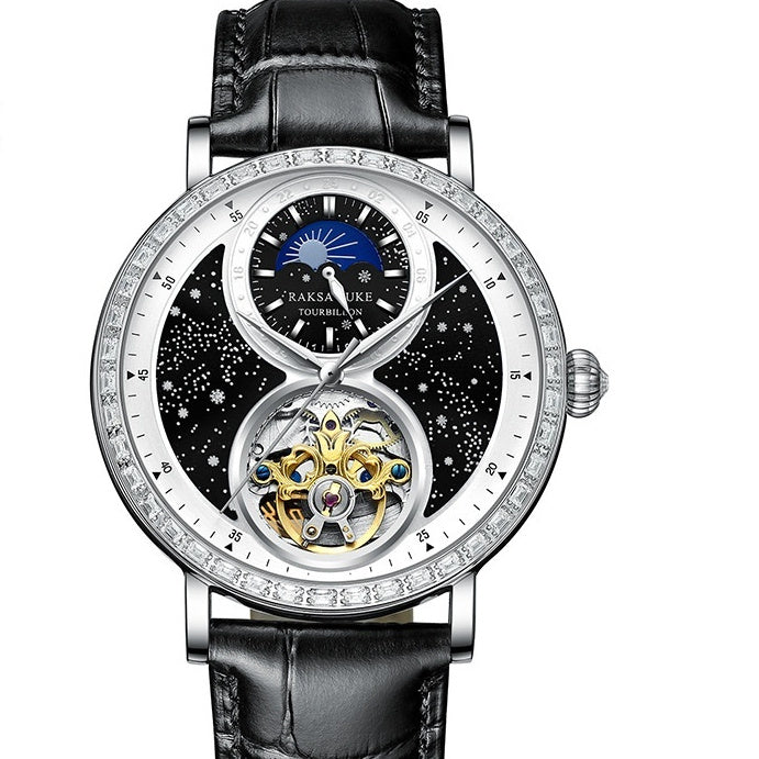 RAKSA DUKE New Tourbillon Leather Watch Automatic Watch for Men Luxury Diamond Moon Phase Mechanical Watches Men Waterproof Montre Homme New - Acquisti Online