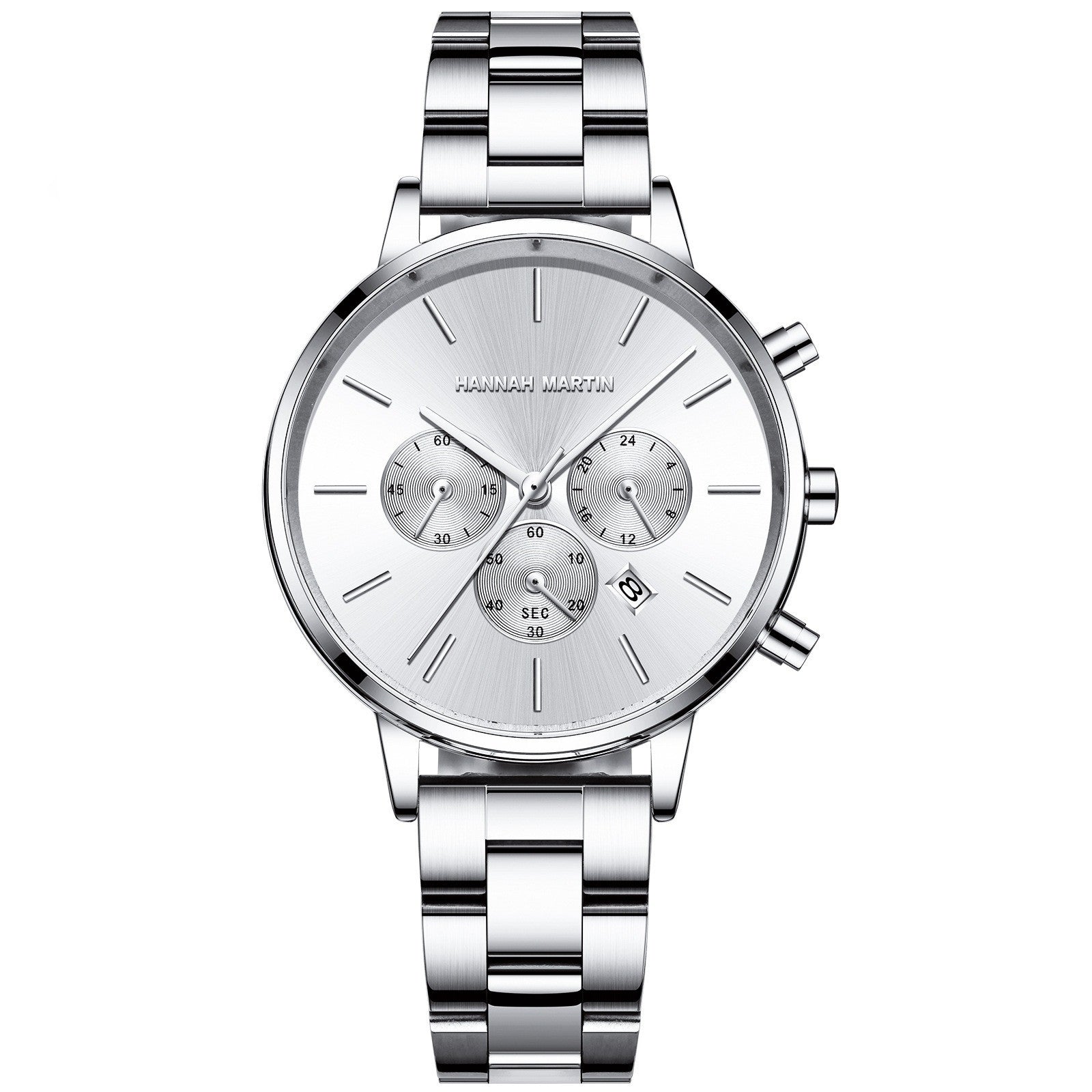 Hannah Martin Women Quartz Watch Three Eye Six Needle Chronograph Calendar Quartz Watch Waterproof Women Quartz Watch