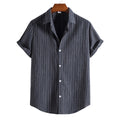 Men's Fashionable Casual Shirt Solid Color Pure Cotton Striped Pattern Short Sleeve Turn-down Collar Fashion Men's Shirt