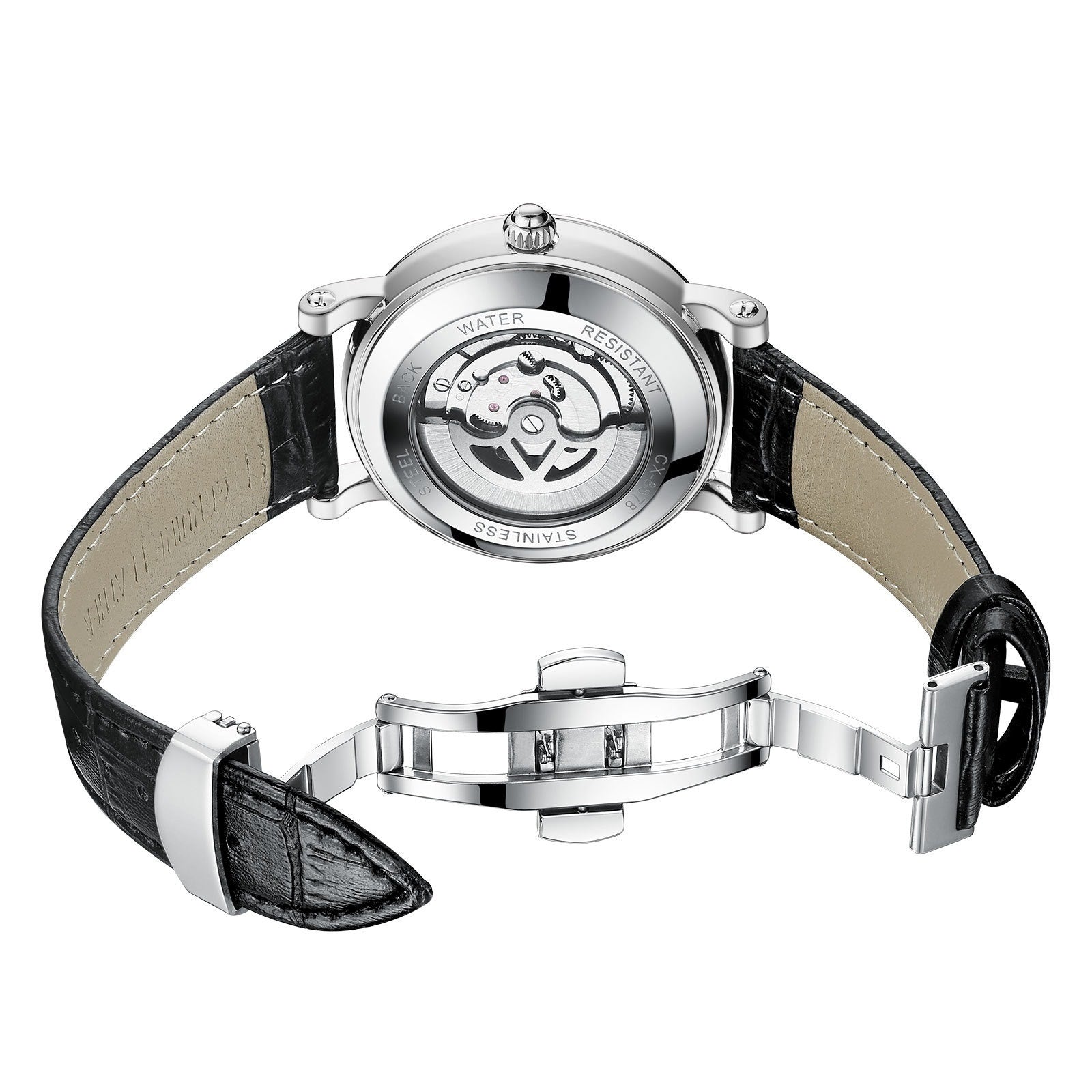 Orologio da uomo di marca CHENXI, orologio da polso meccanico automatico impermeabile alla moda, orologio al quarzo luminoso, orologio da uomo in pelle con volano cavo