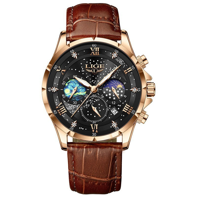 LIGE 89107 Man Business Casual Sports Leather Band Watch - Acquisti Online