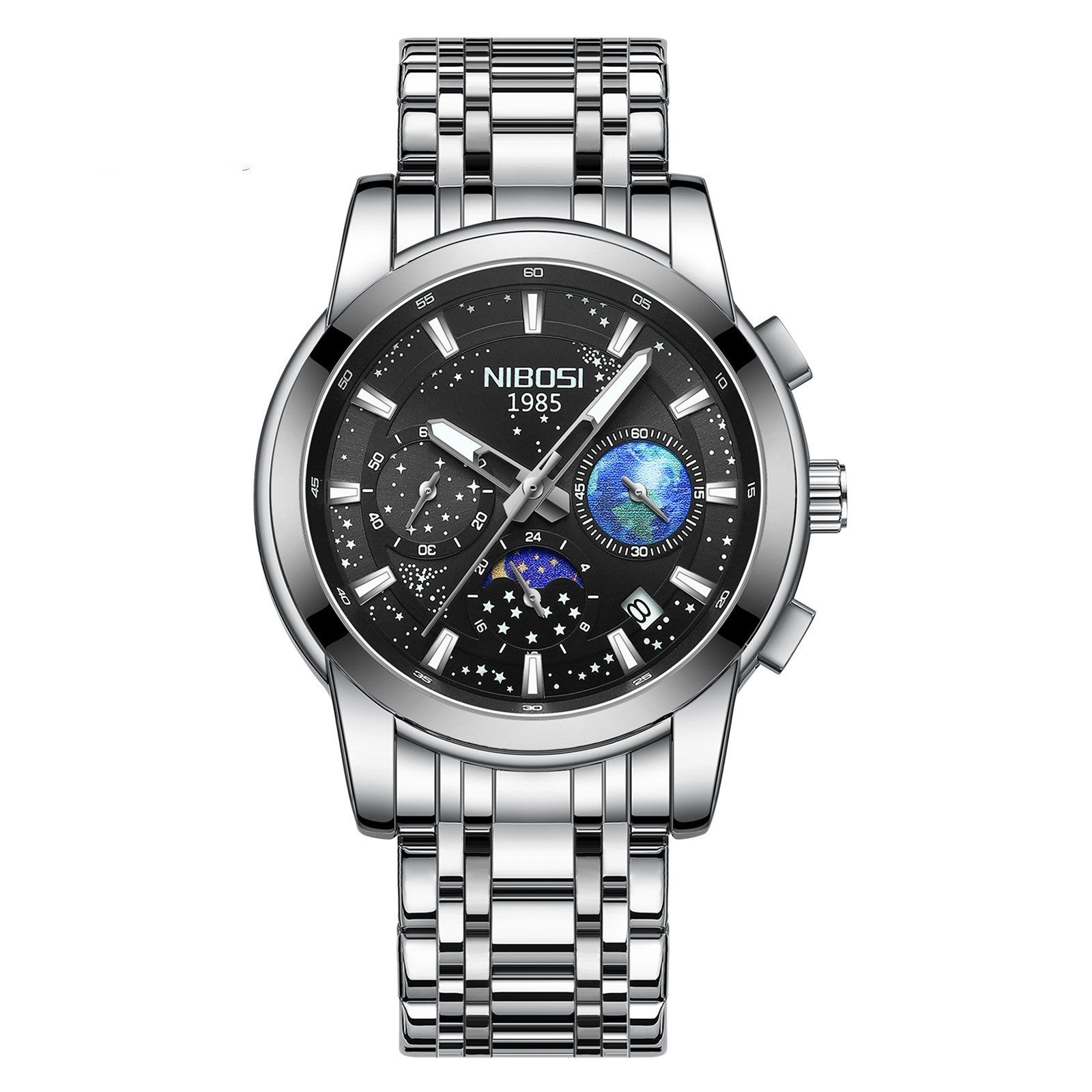 NIBOSI Orologi da uomo di lusso, cronografo luminoso impermeabile al quarzo in acciaio inossidabile