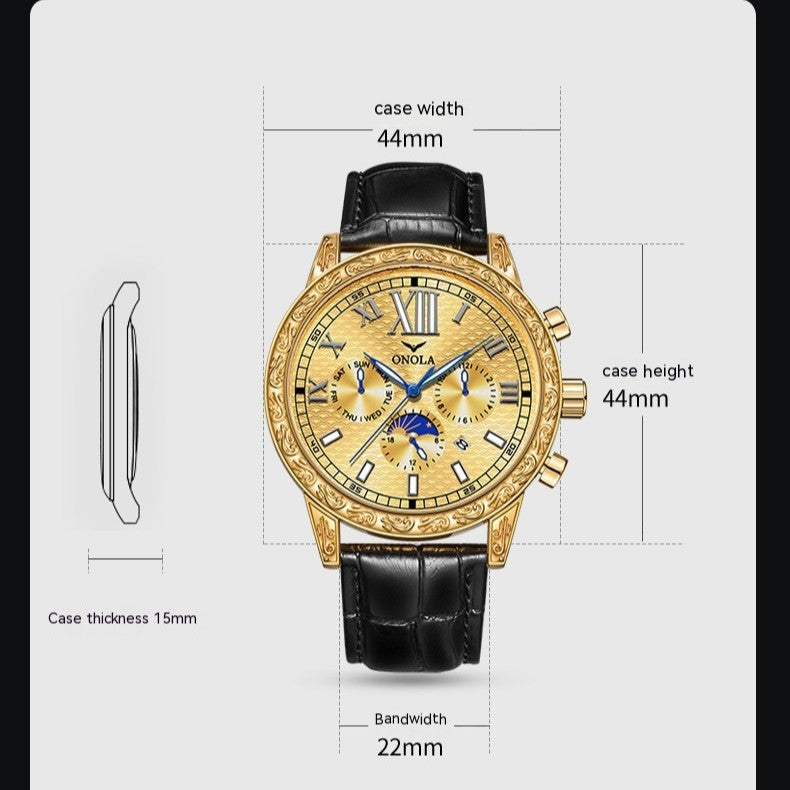 ONOLA 6834 Luxury Man Gold Color Leather Band Watch - Acquisti Online