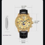ONOLA 6834 Luxury Man Gold Color Leather Band Watch - Acquisti Online