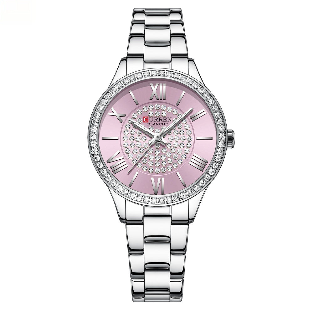 CURREN Top Brand Fashion Women's Quartz Watches Stainless Steel Band Rhinestone Women Quartz Wristwatch