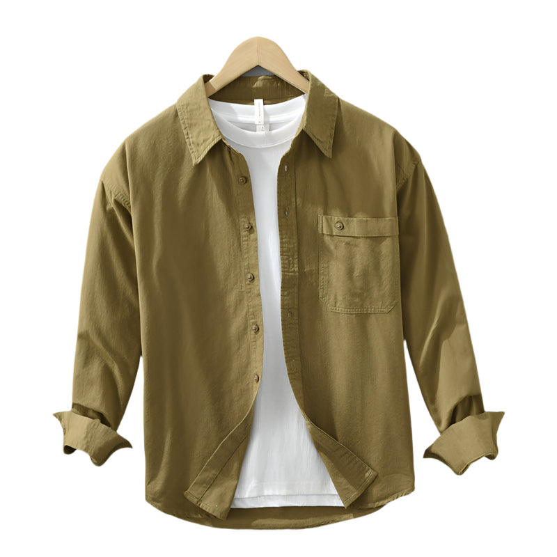 Men's Fashionable Casual Shirt Solid Color Pure Cotton Cardigan Simple Long Sleeve Shirt Men's Fashion Casual Shirt