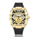 MEGIR Fashion Sport Quartz Watch for Men Waterproof Golden Green Silicone Strap Chronograph Wristwatch