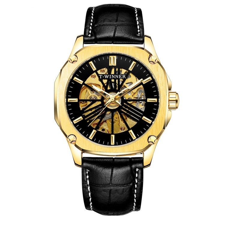 Orologio da polso di lusso da uomo T-WINNER, orologio meccanico automatico impermeabile con cassa scavata
