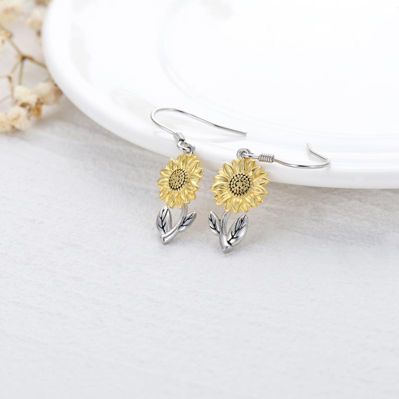 925 Sterling Silver Sunflower Dangle Earrings for Women