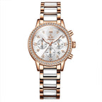 Women Luxury Quartz Watch Chronograph Rhinestone Crafted Wristwatches Waterproof Ceramic Strap Women's Watches