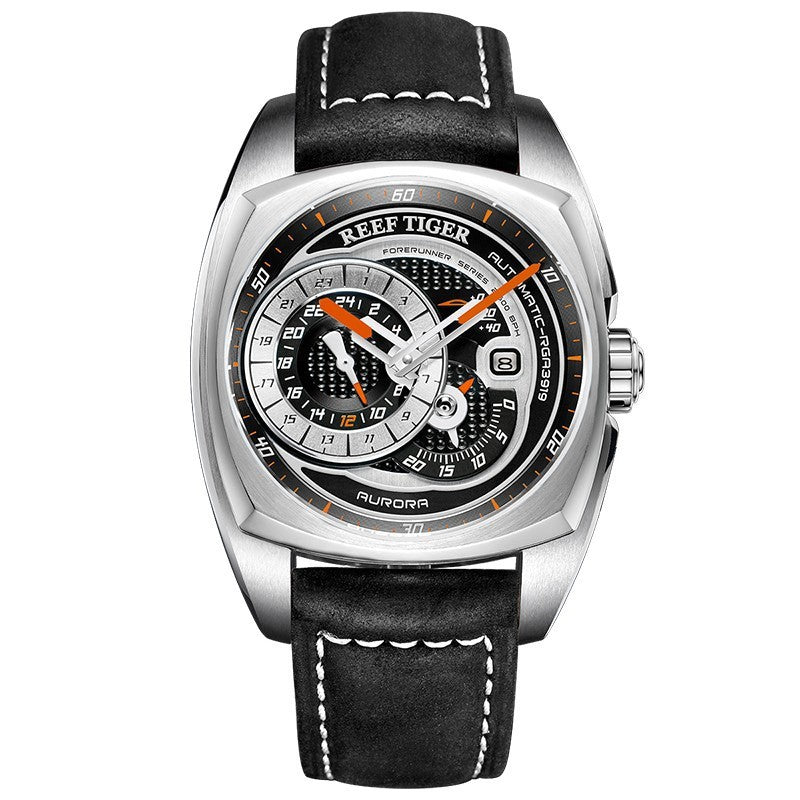 Orologio sportivo da uomo di alta qualità REEF TIGER, impermeabile, con cinturino in vera pelle, multifunzione, RGA3319, orologio meccanico automatico
