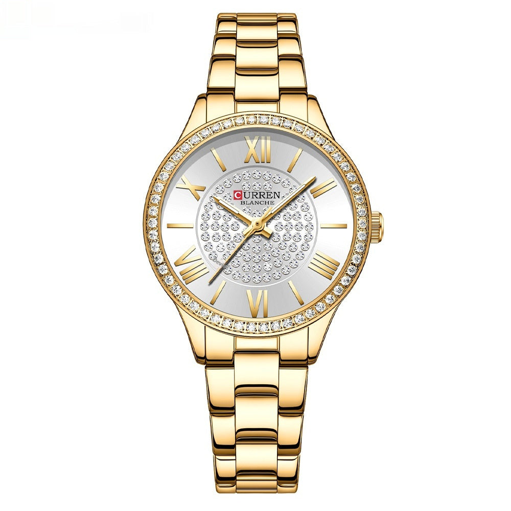 CURREN Top Brand Fashion Women's Quartz Watches Stainless Steel Band Rhinestone Women Quartz Wristwatch