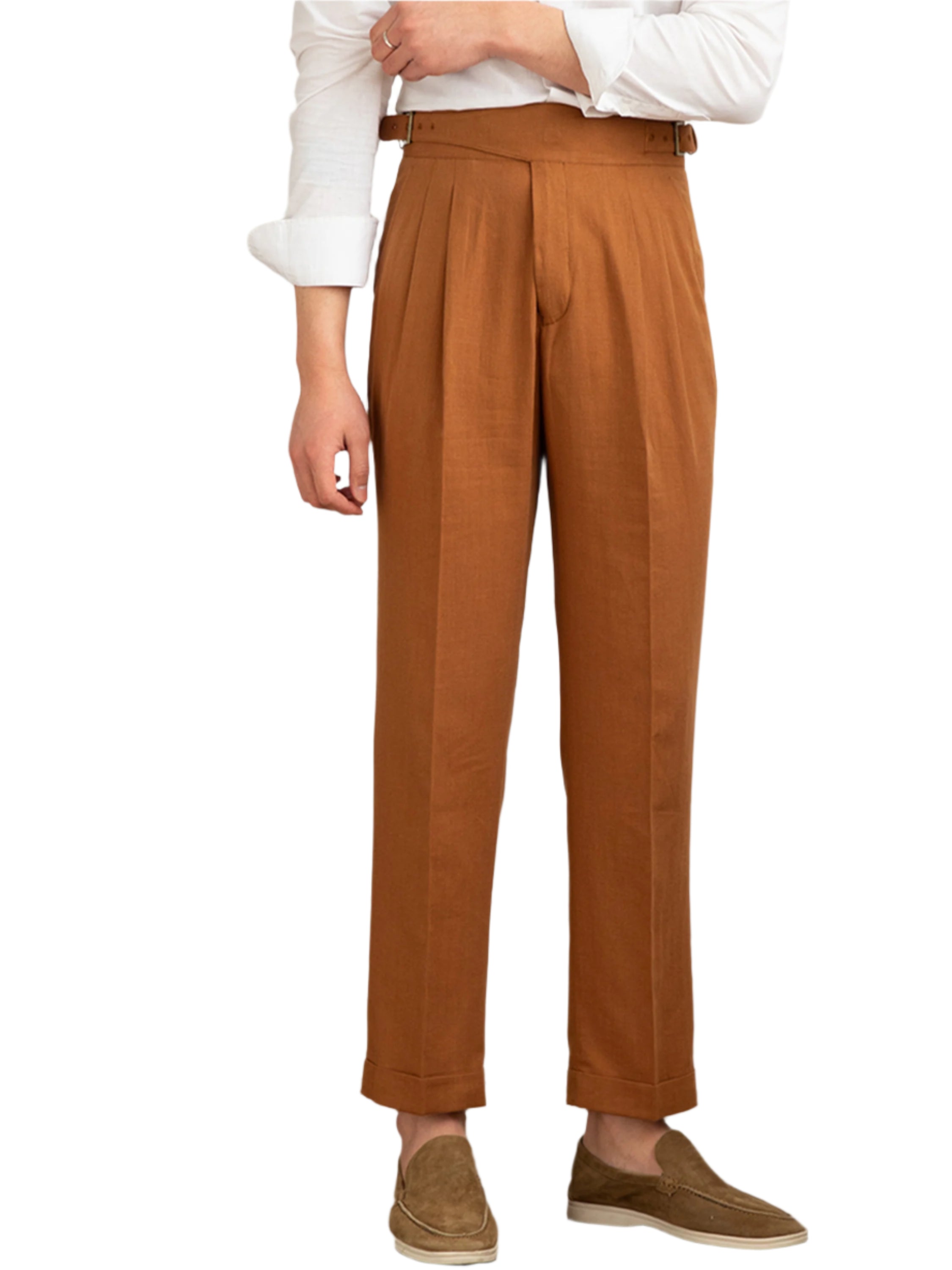 Heren modieuze casual retro ademende katoen en linnen hoge taille rechte broek Heren casual formele broek