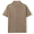 Men's Fashionable Casual Short Sleeve Shirt Knitted High Quality Polyester Vintage Men's Luxury Plain v Neck Slim Shirt