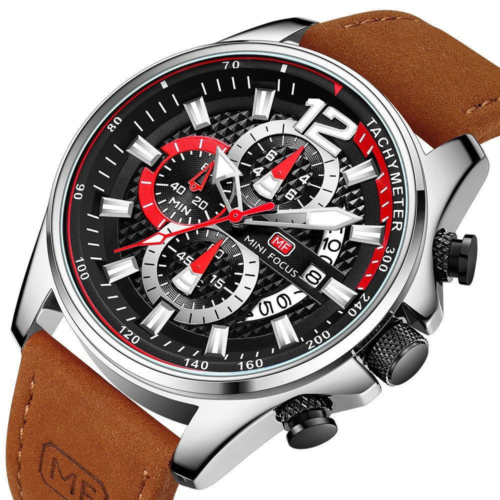 Men's Watch Top Brand Luxury Quartz Fashion Casual Wristwatch Brown Leather Strap Chronograph Relogio Masculino Wristwatch