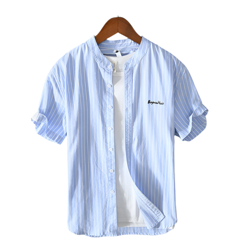 Heren modieus casual overhemd effen kleur puur katoen strepen vest korte mouw geborduurd heren casual overhemd