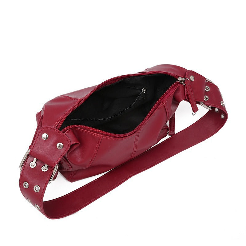 Women's Fashionable Retro Original Leather Zip One Shoulder Bag Large Capacity Zipper Pocket Women's Portable Underarm Bag