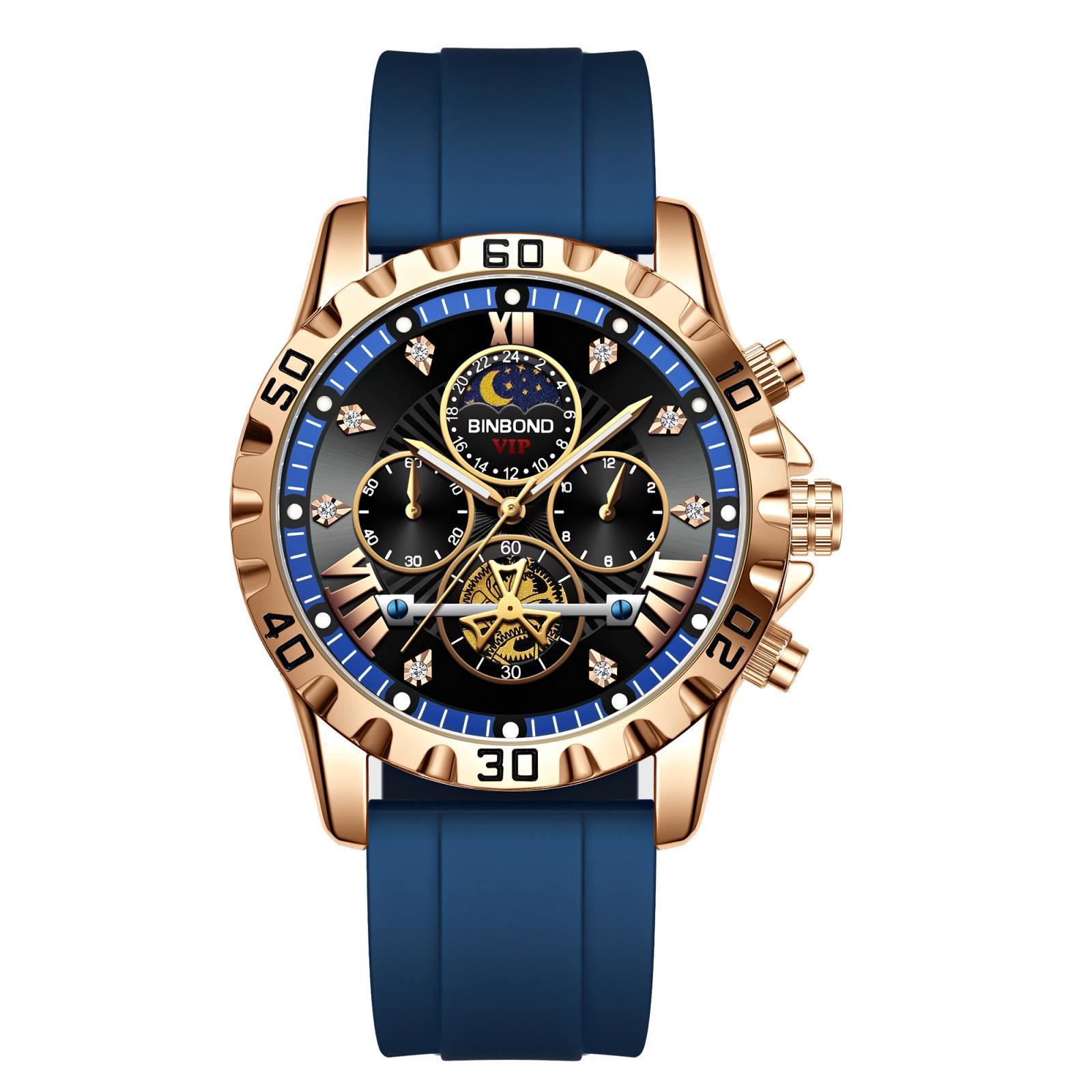 Binbond Brand Men Diamond Dial Watch Sports Men Soft Silicone Belt Quartz Movement Wristwatch Stainless Case Watches - Acquisti Online
