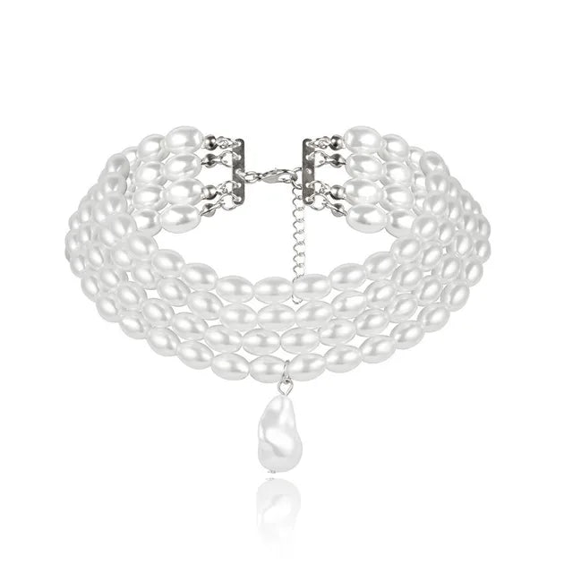 Women Necklace Fashion Simple Ladies Exquisite Temperament Multi Layers Pearl Pendant Clavicle Chain