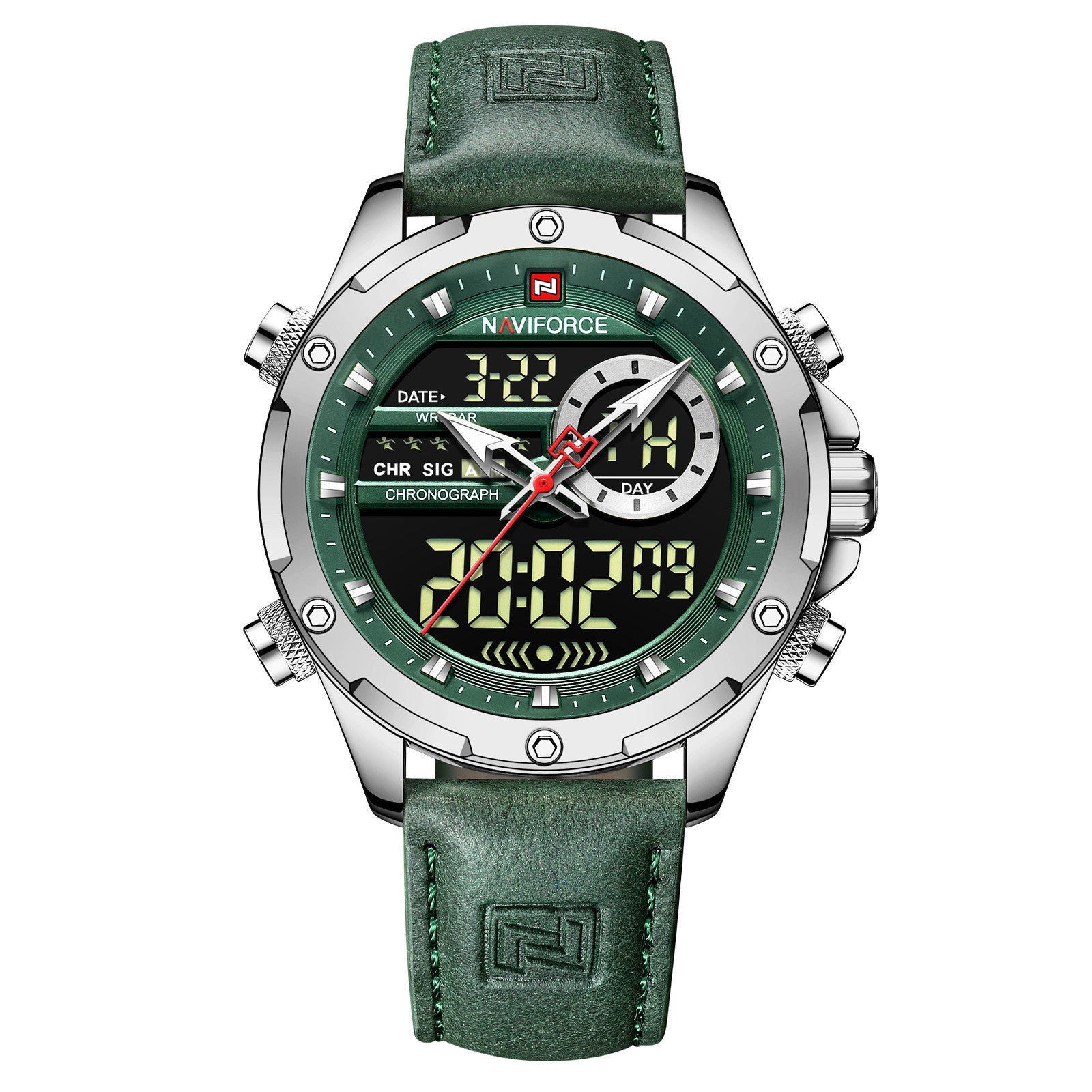 NAVIFORCE Men's Seiko Movement Quartz Watches Chronograph Casual Luminous Leather Strap Men's Quartz Wrist Watch