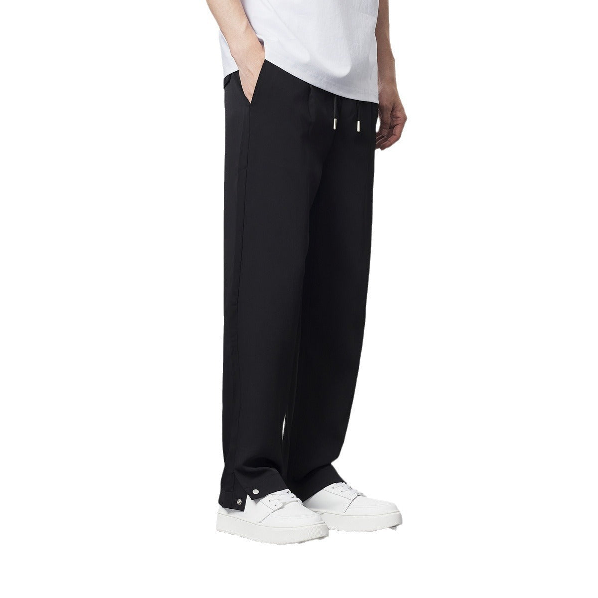 Men's Fashionable Elastic Waist Drawstring Straight Men's Casual Pants Micro Elasticity Mid Waist Trousers Men's Pant