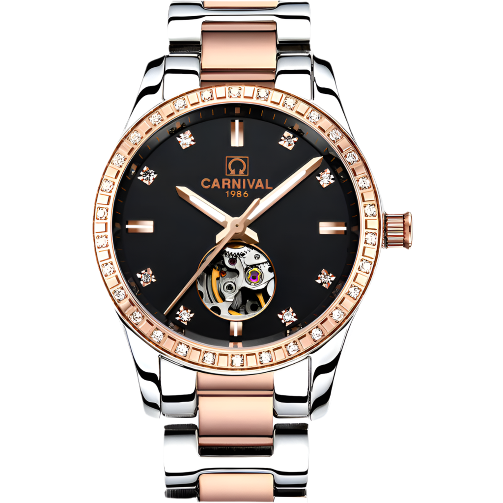 CARNIVAL Casual Ladies Automatic Mechanical Watches Luminous Waterproof Stainless Steel Strap Diamond Watch