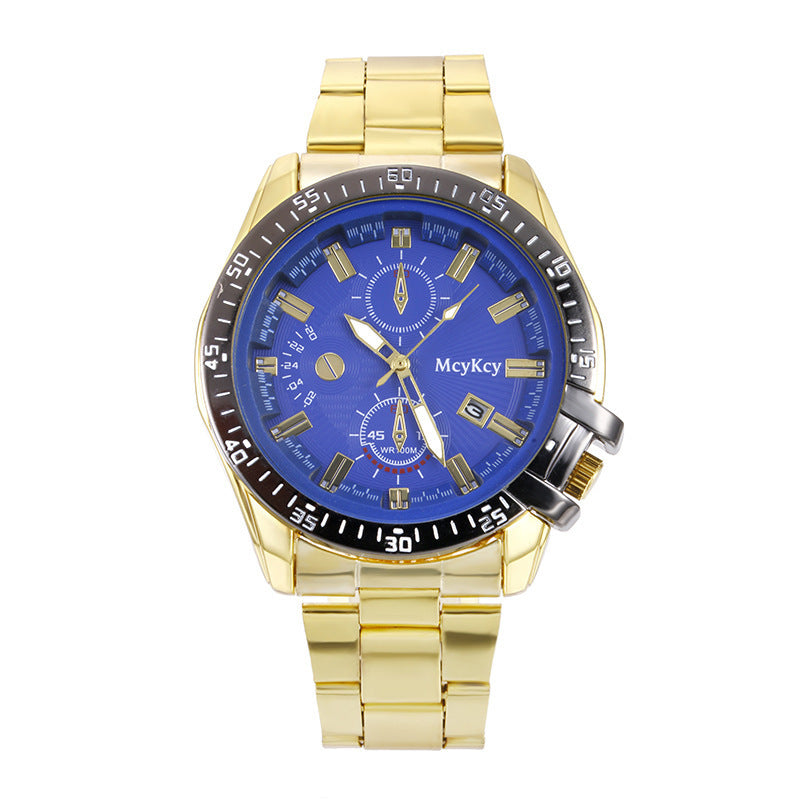 Stalen bandhorloge met enkele kalender en quartzhorloge