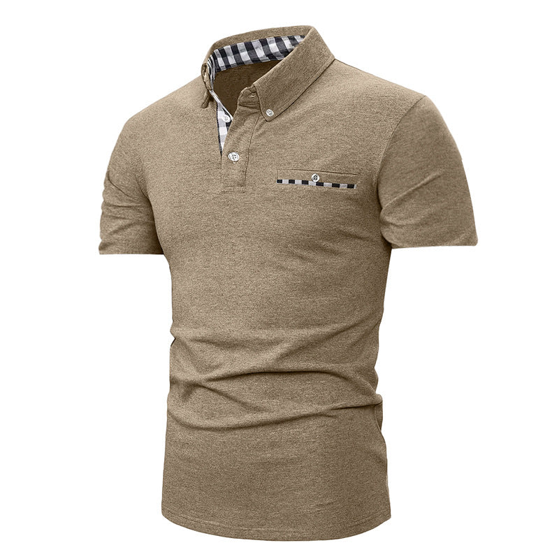 Men's Fashionable Clothing Plaid Short-sleeved Top Men's Solid Color Polo Shirt Checkered Short Sleeved Top T-shirt - Acquisti Online