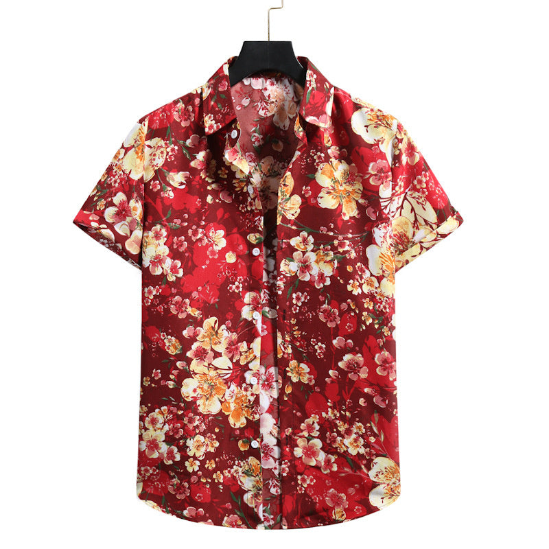 Modieus casual overhemd voor heren, effen kleur, vintage 3D-geprint patroon, korte mouwen, Hawaiiaans casual overhemd voor heren